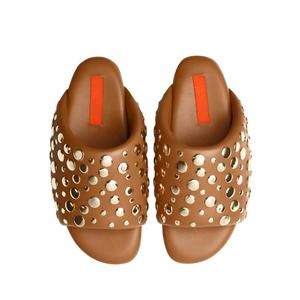 NEW SIMON MILLER women's studded bubble slide slipper in chestnut